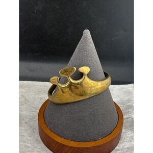 Vintage Cuff Bracelet Brass Crown Gold Tone 6.5"